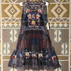 Johnny Was Biya embroidered mesh dress. New!